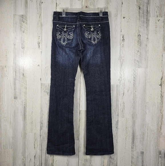 Zipper dark wash embellished pockets boot cut denim jeans juniors size 11 - Picture 2 of 12
